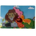 Puzzle d'Éveil en Bois - Thème Animaux de la Jungle & Savane